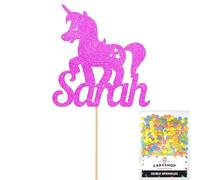 Personalised Unicorn Glitter Cake Topper- Pink Any Custom Name Glitter Cake Decoration and Sprinkles - Happy Birthday Decorations - Personalised Toppers for Cakes by Cakeshop