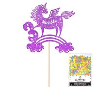 Personalised Unicorn Glitter Cake Topper- Purple Any Custom Age & Name Glitter Cake Decoration and Sprinkles - Happy Birthday Decorations - Personalised Toppers for Cakes by Cakeshop