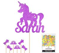Personalised Unicorn Glitter Cake Topper- Purple Any Custom Name Glitter Cake Decoration and Sprinkles - Happy Birthday Decorations - Personalised Toppers for Cakes by Cakeshop