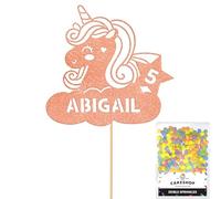Personalised Unicorn Glitter Cake Topper- Rose Gold Any Custom Age & Name Glitter Cake Decoration and Sprinkles - Happy Birthday Decorations - Personalised Toppers for Cakes by Cakeshop