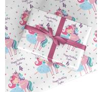 Personalised Unicorn Happy Birthday Wrapping Paper - Custom Pink Girls Gift Wrap - With Name and Age - Small Roll (50cm x 2.2m)