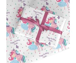 Personalised Unicorn Happy Birthday Wrapping Paper - Custom Pink Girls Gift Wrap - With Name and Age - Small Roll (50cm x 2.2m)