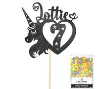 Personalised Unicorn Heart Glitter Cake Topper- Black Any Custom Age & Name Glitter Cake Decoration and Sprinkles - Happy Birthday Decorations - Personalised Toppers for Cakes by Cakeshop
