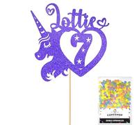 Personalised Unicorn Heart Glitter Cake Topper- Bright Blue Any Custom Age & Name Glitter Cake Decoration and Sprinkles - Happy Birthday Decorations - Personalised Toppers for Cakes by Cakeshop