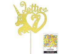 Personalised Unicorn Heart Glitter Cake Topper- Champagne Any Custom Age & Name Glitter Cake Decoration and Sprinkles - Happy Birthday Decorations - Personalised Toppers for Cakes by Cakeshop
