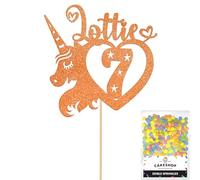 Personalised Unicorn Heart Glitter Cake Topper- Copper Orange Any Custom Age & Name Glitter Cake Decoration and Sprinkles - Happy Birthday Decorations - Personalised Toppers for Cakes by Cakeshop