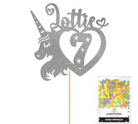 Personalised Unicorn Heart Glitter Cake Topper- Dark Silver Any Custom Age & Name Glitter Cake Decoration and Sprinkles - Happy Birthday Decorations - Personalised Toppers for Cakes by Cakeshop