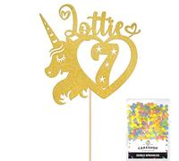 Personalised Unicorn Heart Glitter Cake Topper- Gold Any Custom Age & Name Glitter Cake Decoration and Sprinkles - Happy Birthday Decorations - Personalised Toppers for Cakes by Cakeshop