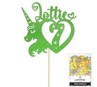 Personalised Unicorn Heart Glitter Cake Topper- Green Any Custom Age & Name Glitter Cake Decoration and Sprinkles - Happy Birthday Decorations - Personalised Toppers for Cakes by Cakeshop