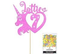 Personalised Unicorn Heart Glitter Cake Topper- Light Pink Any Custom Age & Name Glitter Cake Decoration and Sprinkles - Happy Birthday Decorations - Personalised Toppers for Cakes by Cakeshop