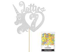 Personalised Unicorn Heart Glitter Cake Topper- Light Silver Any Custom Age & Name Glitter Cake Decoration and Sprinkles - Happy Birthday Decorations - Personalised Toppers for Cakes by Cakeshop