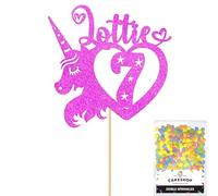 Personalised Unicorn Heart Glitter Cake Topper- Pink Any Custom Age & Name Glitter Cake Decoration and Sprinkles - Happy Birthday Decorations - Personalised Toppers for Cakes by Cakeshop