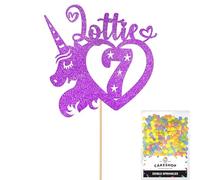 Personalised Unicorn Heart Glitter Cake Topper- Purple Any Custom Age & Name Glitter Cake Decoration and Sprinkles - Happy Birthday Decorations - Personalised Toppers for Cakes by Cakeshop