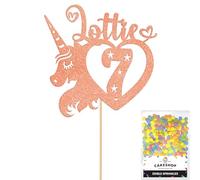 Personalised Unicorn Heart Glitter Cake Topper- Rose Gold Any Custom Age & Name Glitter Cake Decoration and Sprinkles - Happy Birthday Decorations - Personalised Toppers for Cakes by Cakeshop