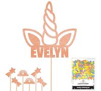 Personalised Unicorn Horn Glitter Cake Topper- Rose Gold Any Custom Name Glitter Cake Decoration and Sprinkles - Happy Birthday Decorations - Personalised Toppers for Cakes by Cakeshop
