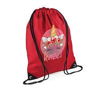 Personalised Unicorn Magicaly Stars Crown Castle Floral Girl ANY NAME Kids Birthda Back To School Drawstring Bag, PE Gym Kit, Swimming Rucksack. (Classic Red)