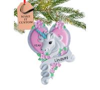 Personalised Unicorn Ornament 2025 - Fast & Free 24h Customisation - Kids Christmas Ornament for Tree - Custom Gift Wrapped Pink Magical Keepsake for Girls, Boys (Unicorn Pink Heart)