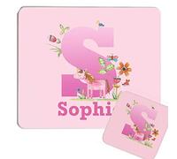 Personalised Unicorn Placemat & Coaster Set, Girls Placemat, Kids Placemat, Kids Table Mat, Name Gift, Children's Mat (24cm x 20 cm)