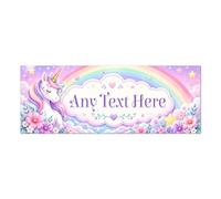 Personalised Unicorn Rainbow Aluminium Door Sign For Nursery Or Bedroom - Pastel Magical Name Plaque With Stars Flowers Cloud Illustration