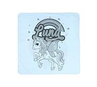 Personalised Unicorn Rainbow Cloud Floral Horn Art Baby Born Gift Present Idea Pink/Blue Coloured Double Layer Cotton Baby Blanket. (Pale Blue)