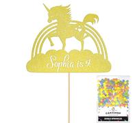 Personalised Unicorn Rainbow Glitter Cake Topper- Champagne Any Custom Age & Name Glitter Cake Decoration and Sprinkles - Happy Birthday Decorations - Personalised Toppers for Cakes by Cakeshop