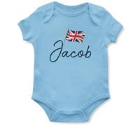 Personalised Union Jack Babygrow for Babies Boy Girl Great Britain 2024 Games Baby Vest, 12-18 Months, Light Blue