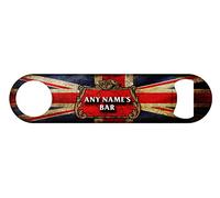 Personalised Union Jack Bottle Opener Bar Blade Distressed Custom Name Stainless Steel Novelty Beer Gift for Him Pubs Home Bar Accessories Garden Man Cave Father's Day Gift Dad