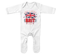 Personalised Union Jack British Baby Romper Suit - Just a Little Brit - Custom Name Patriotic Design for Son or Daughter - Boys Girls Infant - Pride Heritage Gift, 3-6 Months, White
