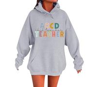 Personalised Unisex Autumn and Winter Subject Teacher Letter Print Long Sleeve Pocket Hooded Fleece Sweatshirt with Ears, gray, XXL