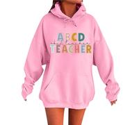 Personalised Unisex Autumn and Winter Subject Teacher Letter Print Long Sleeve Pocket Hooded Fleece Sweatshirt with Ears, pink, L