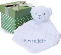 Personalised Unisex Baby Comforters - Soft & Snuggly Teddy Bear Personalised Blanket, Newborn Essentials, Comforter Baby Blankets, Security Blanket, Newborn Baby Gifts - 11cm x 11cm Gift Box (White)