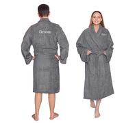 Personalised Unisex Boutique Terry Towelling Dressing Gown - Premium Embroidered 100% Cotton Soft & Cosy Below Knee Bathrobe with Pockets and Tie - Luxurious Housecoat, Slate, Small