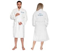 Personalised Unisex Boutique Terry Towelling Dressing Gown - Premium Embroidered 100% Cotton Soft & Cosy Below Knee Bathrobe with Pockets and Tie - Luxurious Housecoat, White, XL