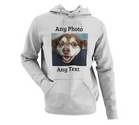 Personalised Unisex Hoodie with Photo and Text in Grey Sizes XS - XXXL - DTG Printed - 100% Cotton.