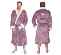 Personalised Unisex Sherpa Dressing Gown - Premium Embroidered Sherpa Lined Soft & Cosy Below Knee Bathrobe with Pockets and Tie - Luxurious Housecoat, Lavender L/XL