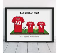 Personalised United Dream Team Shirt Art | All Teams Available | Framed or Prints | Manchester Gift for Dad, Grandad, Man, Uncle, Family Utd | Unique Football Footy Fan Wall Keepsake Sports