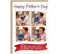 Personalised Upload Own Photos Mother's Day Cards - 8 Colour Options With Custom Name Added - 4 Photo Happy Mother's Day A5 Card From kids (Red)