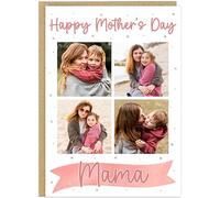 Personalised Upload Own Photos Mother's Day Cards - 8 Colour Options With Custom Name Added - 4 Photo Happy Mother's Day A5 Card From kids (Rose Gold)