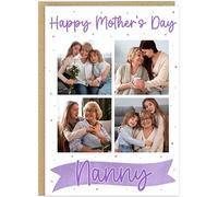 Personalised Upload Own Photos Mother's Day Cards - 8 Colour Options With Custom Name Added - 4 Photo Happy Mother's Day A5 Card From kids (Purple)