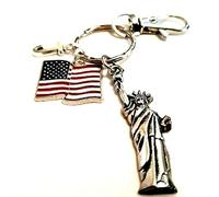 Personalised USA New York Statue of Liberty Keychain Key Ring Bag Charm Star Spangled Banner Flag Keyring Any Initial American America Gift