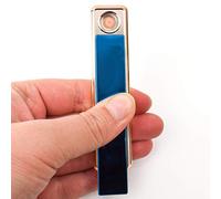Personalised USB Lighter Windproof Flameless Rechargeable Cigarette Electric Slim No Fuel Men's Women's Gift Engraved Free (Blue)