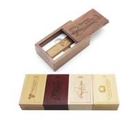 Personalised USB Stick + Gift Box Made of Solid Wood with Engraving of Your Choice Heart Love Wedding Desired Engraving Memory Stick Flash Drive 32/64/128 GB 3.0 Gift Idea Individual (Walnut, 32 GB