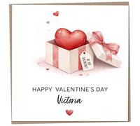 Personalised Valentines Card for Partner, Valentine's Day Contemporary Design featuring Red Heart in Gift Box, Custom Name and Message, Luxury Keepsake for Wife or Husband, Ideal for LGBT Gay Couples