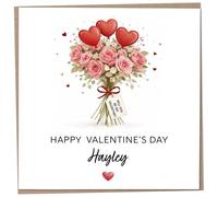 Personalised Valentines Card for Wife or Girlfriend, Valentine's Day Gifts for Her, Contemporary Watercolour Design featuring Red Roses, Custom Name and Message, Luxury Keepsake for Female Partner