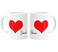 Personalised Valentine's Day Mugs, Set of 2, His and Hers, Matching, Custom Name, Gift for Couples, First Valentines Day, Love Heart Cups
