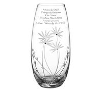 Personalised Vase, etched with flowers, each one accented with Diamante crystals, barrel shape, 25cm high, beautiful engraved, lovely gift box