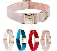 Personalised Velvet Dog Collar - Custom Name Engraved Pet Collar - Soft & Stylish Adjustable Collar&leash for Small Medium Large Dogs - Luxury Look for Everyday Wear