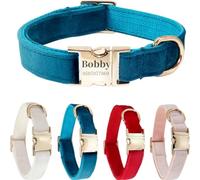 Personalised Velvet Dog Collar - Custom Name Engraved Pet Collar - Soft & Stylish Adjustable Collar&leash for Small Medium Large Dogs - Luxury Look for Everyday Wear