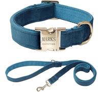 Personalised Velvet Dog Collar - Custom Name Engraved Pet Collar - Soft & Stylish Adjustable Collar&leash for Small Medium Large Dogs - Luxury Look for Everyday Wear