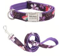 Personalised Velvet Dog Collar - Custom Name Engraved Pet Collar - Soft & Stylish Adjustable Collar&leash for Small Medium Large Dogs - Luxury Look for Everyday Wear
